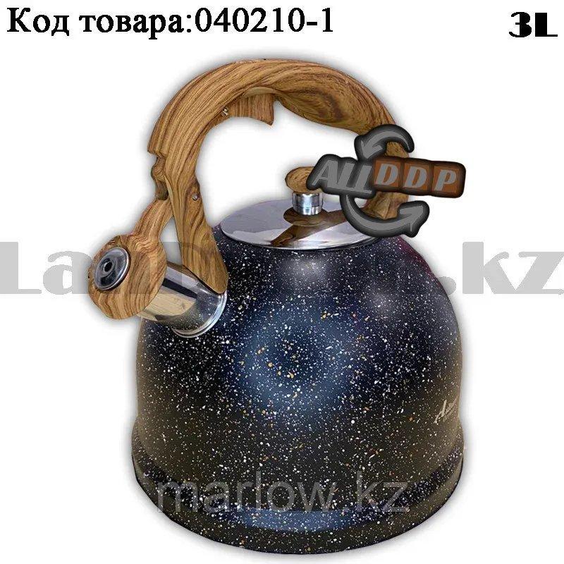 Чайник для кипячения воды со свистком эмалированный с подарочной сумкой в комплекте 3 литр цвет черный - фото 1 - id-p111424714