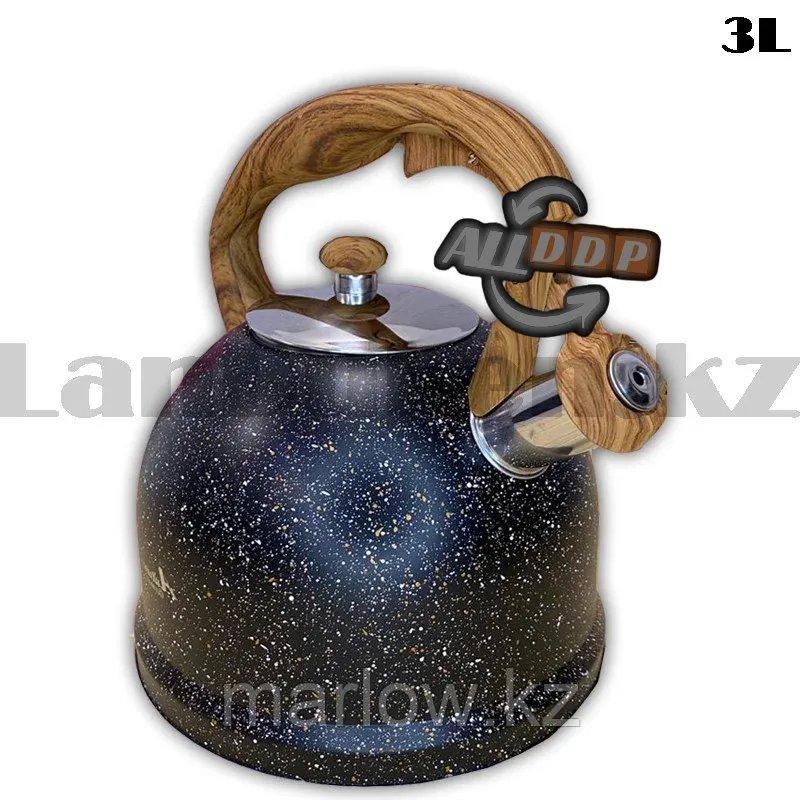 Чайник для кипячения воды со свистком эмалированный с подарочной сумкой в комплекте 3 литр цвет черный - фото 3 - id-p111424714