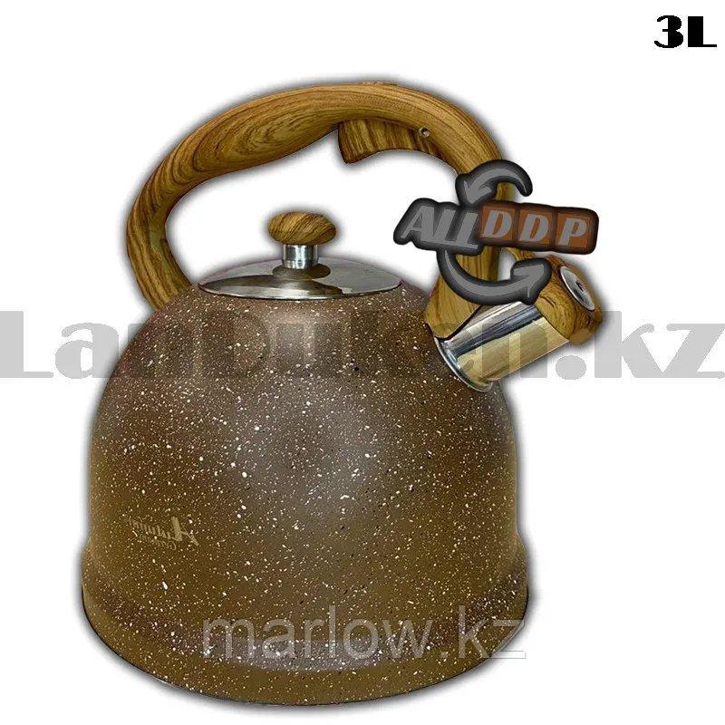 Чайник для кипячения воды со свистком эмалированный с подарочной сумкой в комплекте 3 литр цвет коричневый - фото 4 - id-p111424716