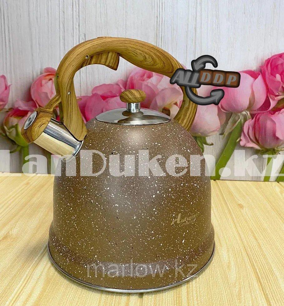 Чайник для кипячения воды со свистком эмалированный с подарочной сумкой в комплекте 3 литр цвет коричневый - фото 8 - id-p111424716