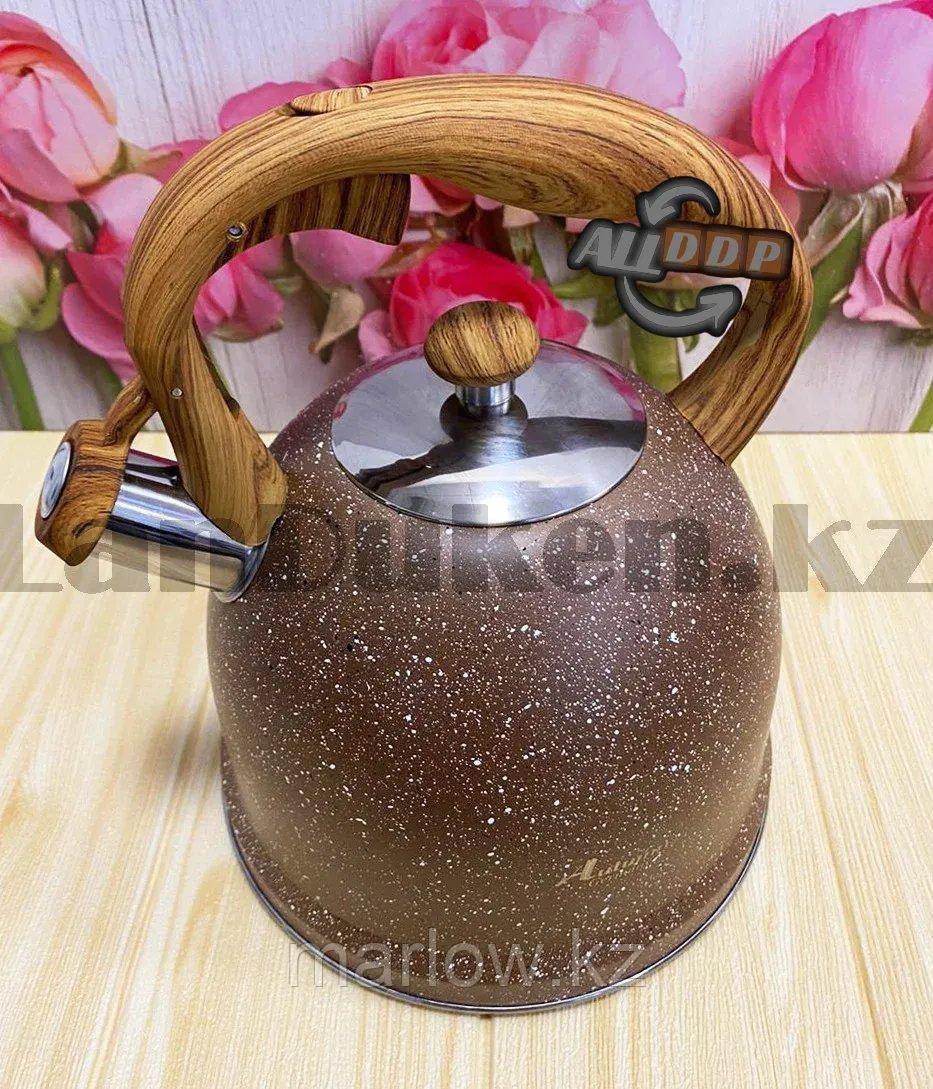 Чайник для кипячения воды со свистком эмалированный с подарочной сумкой в комплекте 3 литр цвет коричневый - фото 9 - id-p111424716