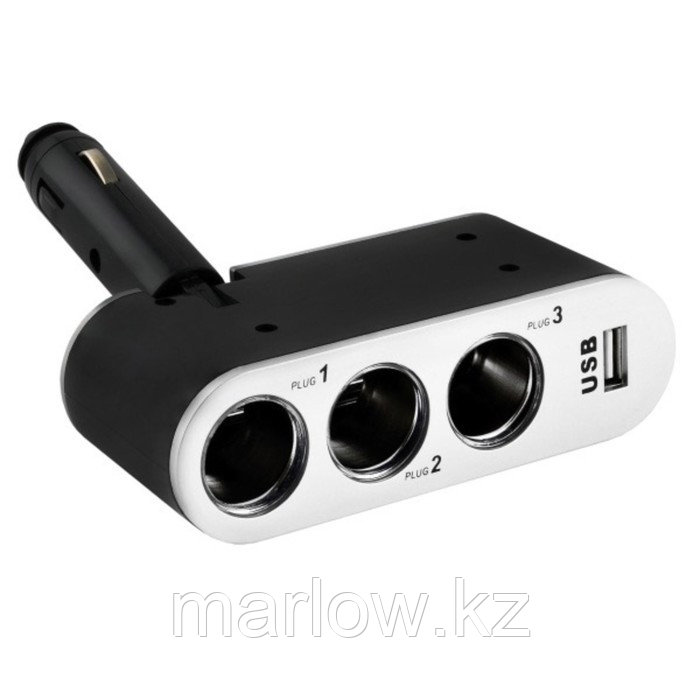 Разветвитель прикуривателя 3 гнезда + USB Skyway черный, предох. 5А, USB 1A S02301006 - фото 1 - id-p111426684