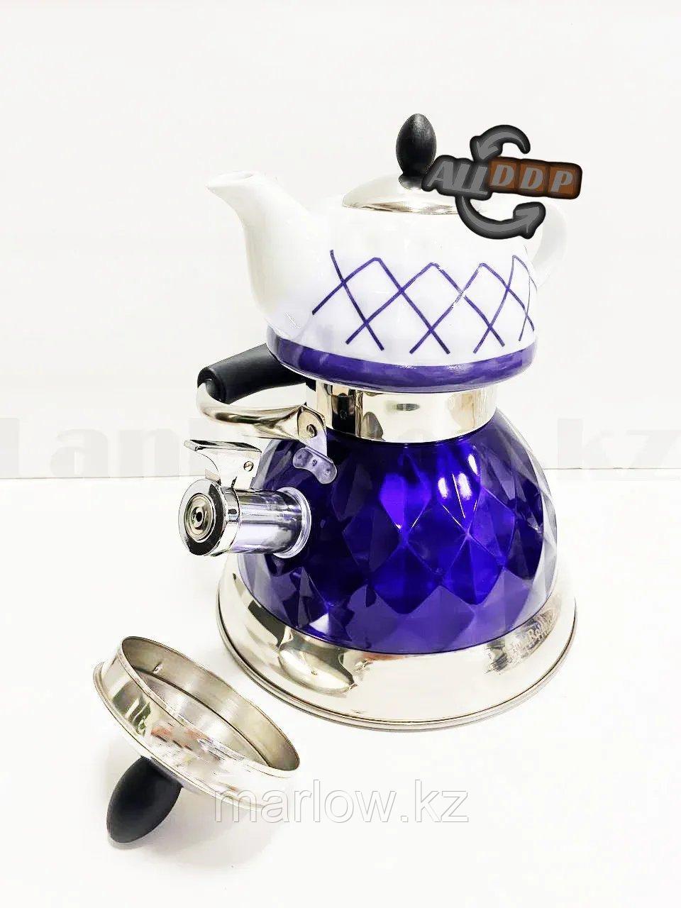 Набор чайный двойной чайник для кипячения воды со свистком и заварочный чайник с ситом А-761Т синий - фото 5 - id-p111424718