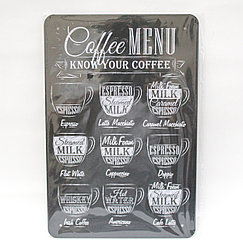 Декоративная жестяная табличка, "COFFEE MENU", 20*30 см