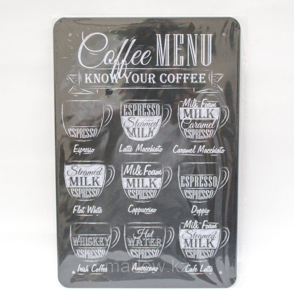 Декоративная жестяная табличка, "COFFEE MENU", 20*30 см - фото 1 - id-p111415135