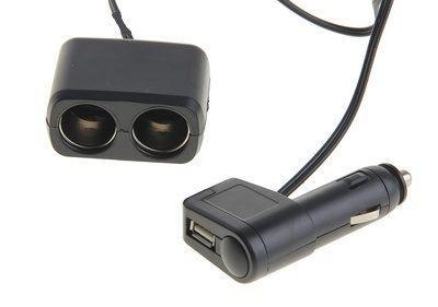 Разветвитель прикуривателя , на проводе, 2 входа + USB, чёрный - фото 1 - id-p111419867