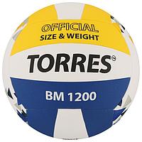 Мяч волейбольный TORRES BM1200, размер 5, синтетическая кожа (микрофибра), клееный, бутиловая камера ...
