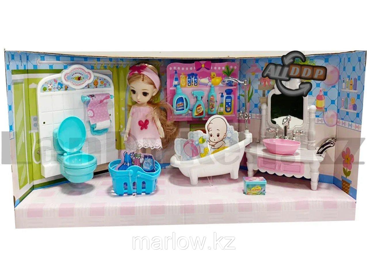 Игровой набор ванная комната с куклой с подвижными руками и ногами и аксессуарами Нарру bathroom No.K0087 - фото 3 - id-p111424771