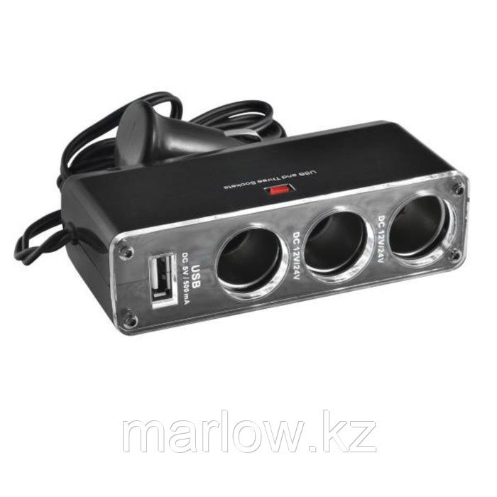 Разветвитель прикуривателя 3 гнезда + USB Skyway черный, предох. 5А, USB 1A S02301008 - фото 1 - id-p111426746