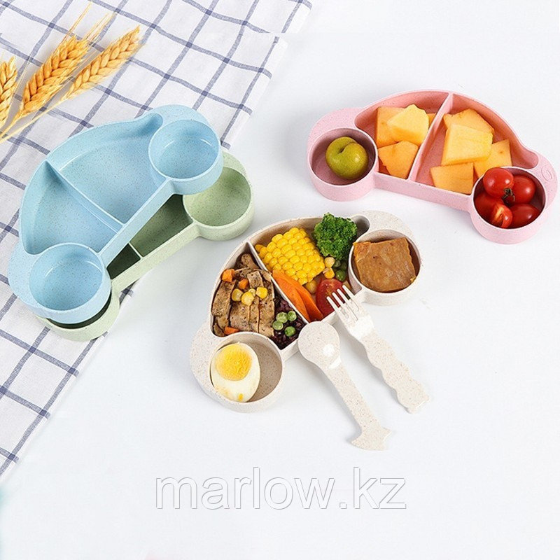 Детская тарелка из натурального пшеничного волокна в виде машины, 4 секции, голубой - фото 2 - id-p111422826