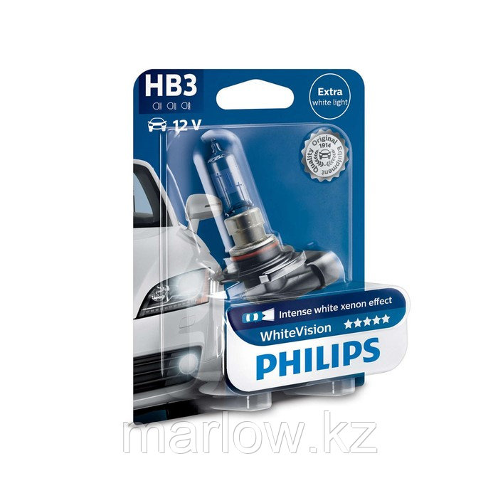 Лампа автомобильная Philips White Vision, HB3, 12 В, 60 Вт, 9005WHVB1 - фото 1 - id-p111429741