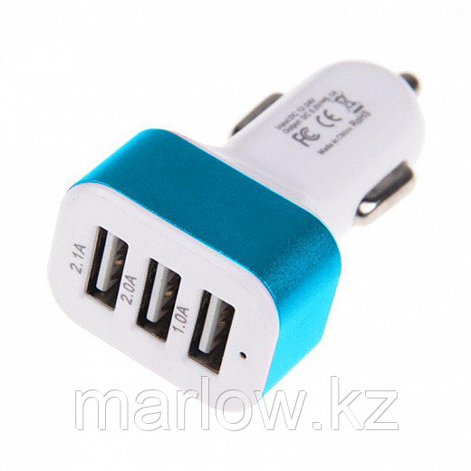 Автомобильное зарядное устройство Torso, 3 USB 1,0 Ах2 и 2,1 А, цвет микс - фото 1 - id-p111419933
