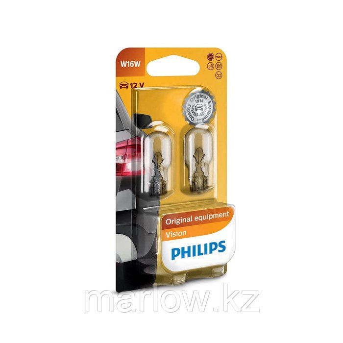 Лампа автомобильная Philips, W16W, 12 В, 16 Вт, (W2,1x9,5d), набор 2 шт, 12067B2 - фото 1 - id-p111427830