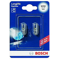 Лампа автомобильная Bosch Longlife Daytime +10%, W5W, 12 В, 5 Вт, (W2,1x9,5d), набор 2 шт, 198730105 ...