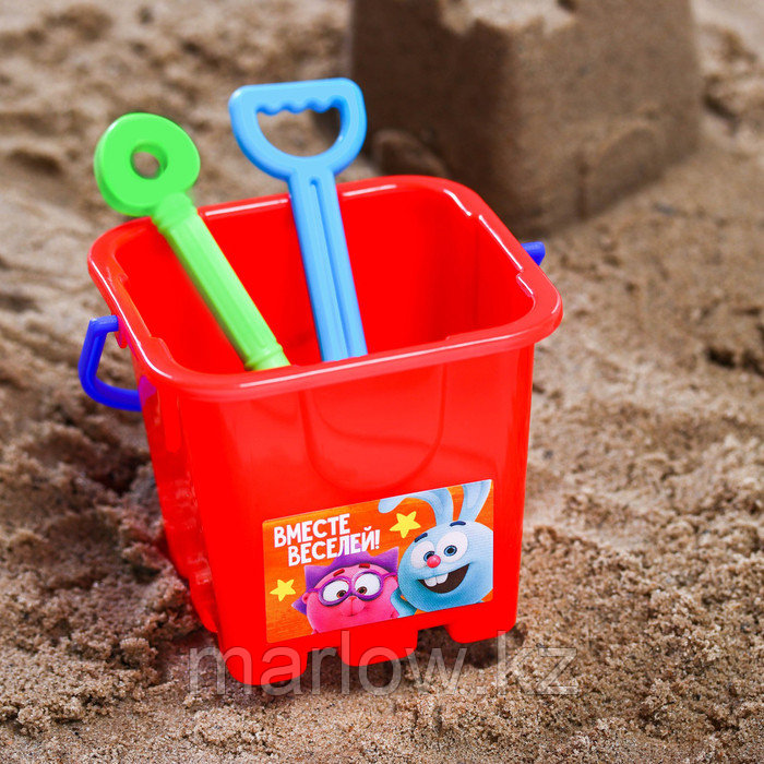 Набор для игры в песке: ведро, мельница, совок, грабли, 2 формочки, СМЕШАРИКИ цвет МИКС, 530 мл - фото 5 - id-p111431822