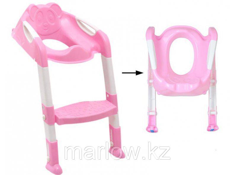 Сиденье на унитаз со ступенькой - Панда, с ручками, цвет розовый - фото 1 - id-p111420047