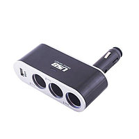 Разветвитель прикуривателя 3 гнезда + USB Skyway черный предохранитель 5А, USB 2A S02301022 453868 ...