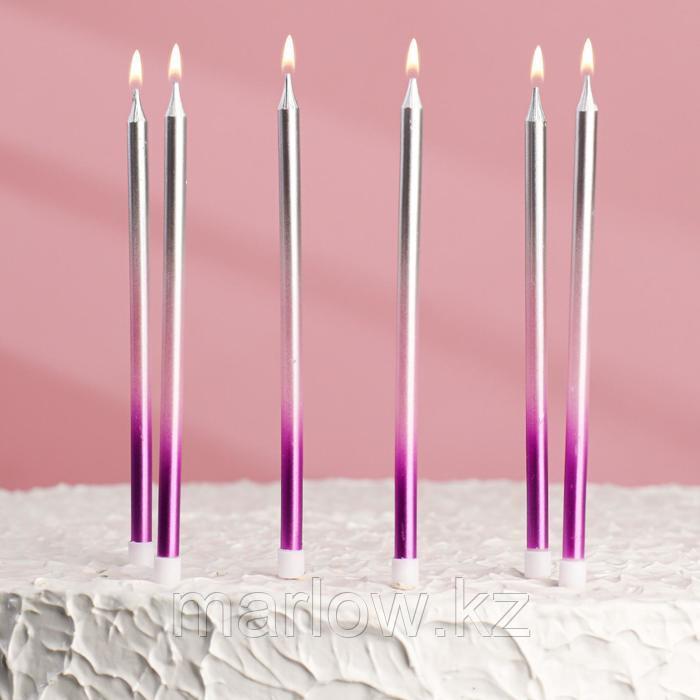 Свечи в торт "С днём рождения" 6 шт, высокие, фиолетовый, розовый, серебро - фото 1 - id-p111430872