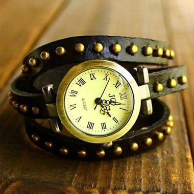 Часы браслет эко-кожа - 3 петли - Rivet, черные - фото 4 - id-p111420071