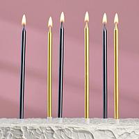 Свечи в торт "С днём рождения" 6 шт, высокие, Чёрный+золотые
