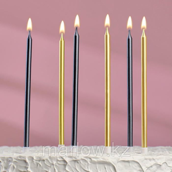 Свечи в торт "С днём рождения" 6 шт, высокие, Чёрный+золотые - фото 1 - id-p111430877