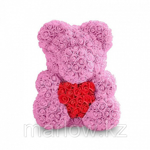 Мишка из роз с сердечком (40 см), розовый - фото 1 - id-p111421077