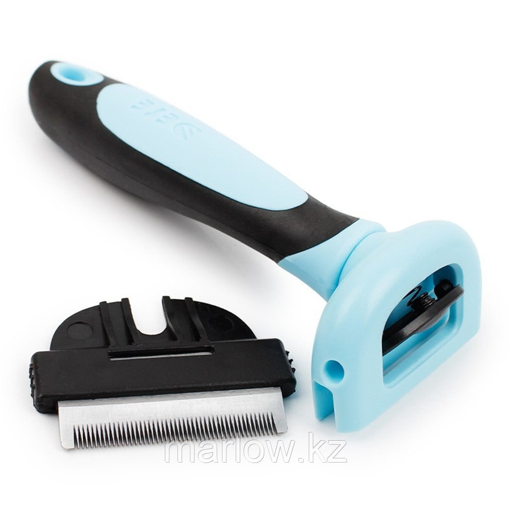 Фурминатор для вычёсывания с прорезиненной ручкой и сменным ножом Dele, голубой - фото 1 - id-p111422080