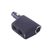 Разветвитель прикуривателя 2 гнезда + USB Skyway черный, USB 1A, предохранитель 10А