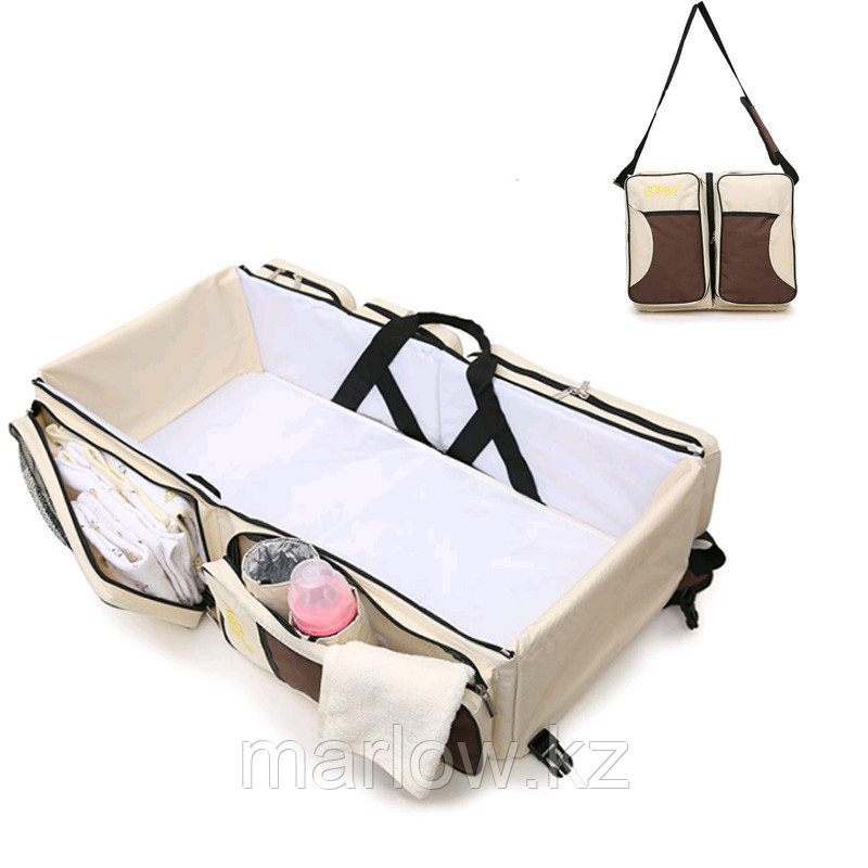 Многофункциональная сумка для мам - детская кровать для путешествий, коричневый-белый - фото 2 - id-p111423090