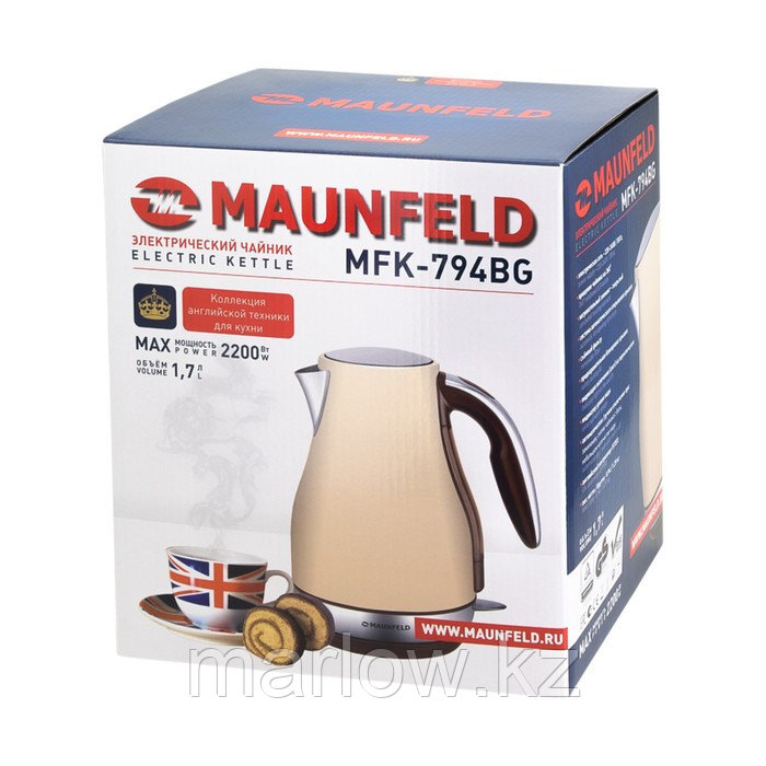 Чайник электрический Maunfeld MFK-794BG, пластик, колба металл, 1.7 л, 2200 Вт, бежевый - фото 5 - id-p111435614