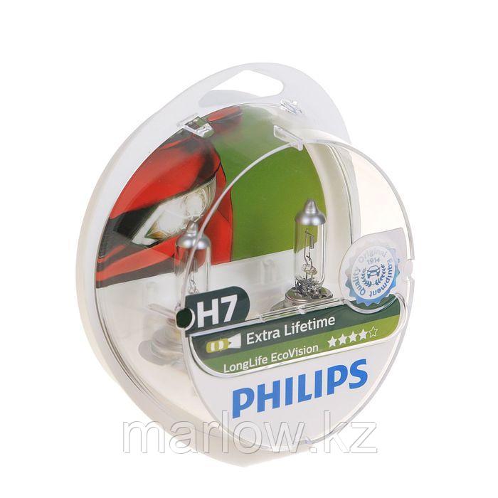 Лампа автомобильная Philips, LongLife EcoVision, H7, 12 В, 55 Вт, PX26d, 2шт - фото 1 - id-p111428032