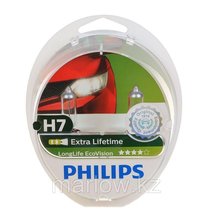 Лампа автомобильная Philips, LongLife EcoVision, H7, 12 В, 55 Вт, PX26d, 2шт - фото 2 - id-p111428032