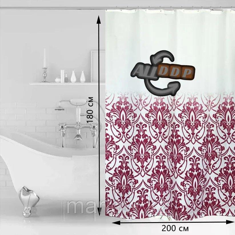 Водонепроницаемая шторка для ванной тканевая Miranda 180x200 см бордовые узоры - фото 2 - id-p111424120
