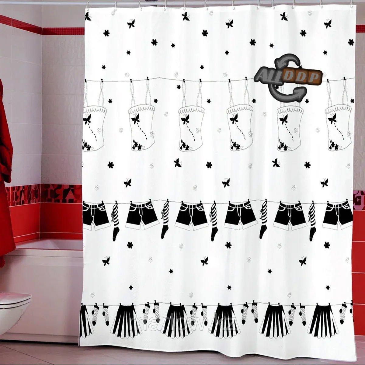 Водонепроницаемая шторка для ванной тканевая Miranda 180x200 см с узором постиранного белья - фото 6 - id-p111424121