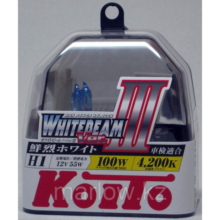 Лампа автомобильная Koito, H1 12 В (55) (100w) P14.5s Whitebeam III 4200K, набор 2 шт - фото 1 - id-p111428078