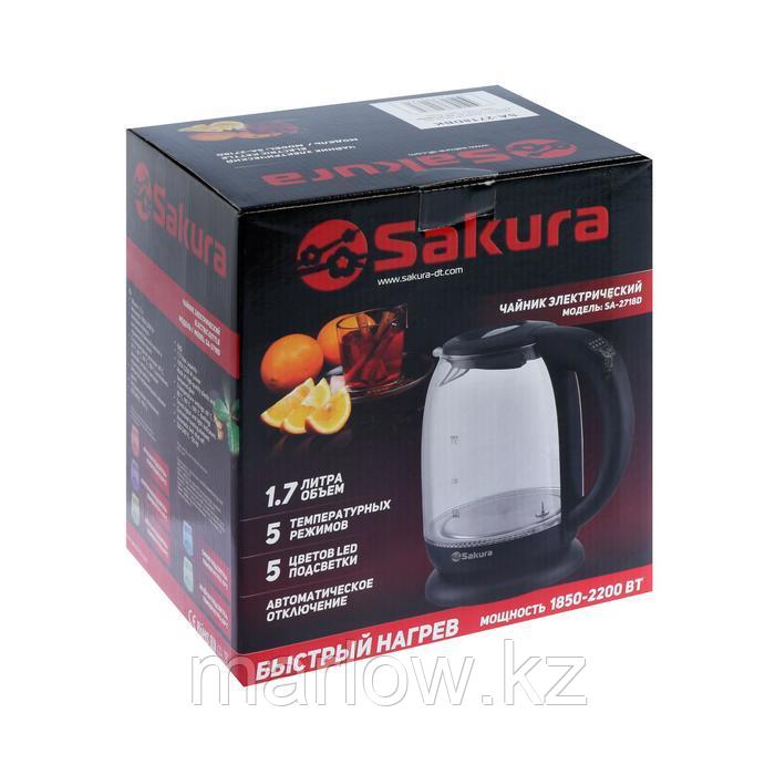 Чайник электрический Sakura SA-2718DBK, стекло, 1.7 л, 2200 Вт, регулировка t°, черный - фото 8 - id-p111434744