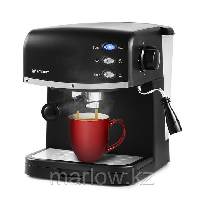 Кофеварка Kitfort КТ-718, рожковая, 850 Вт, 1.5 л, чёрная - фото 1 - id-p111434783