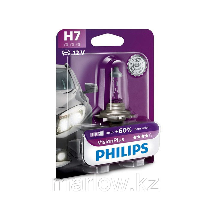 Лампа автомобильная Philips Vision Plus +60%, H7, 12 В, 55 Вт, 12972VPB1 - фото 1 - id-p111428193