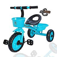 Трехколесный детский велосипед Happybaby с багажником и корзинкой голубой