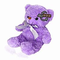 Мягкая игрушка мишка меховая кудрявая с бантиком 35 см фиолетовый