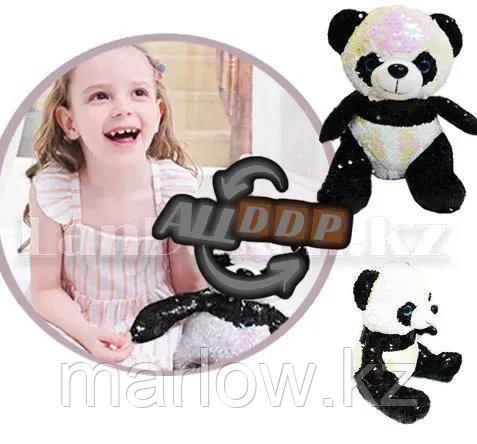 Мягкая игрушка медвежонок Панда в черно-белых пайетках 28 см - фото 1 - id-p111425256