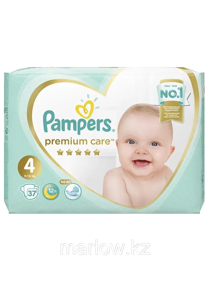 Подгузники Pampers Premium Care 9-14 кг, размер 4, 37 Шт. - фото 1 - id-p111445494