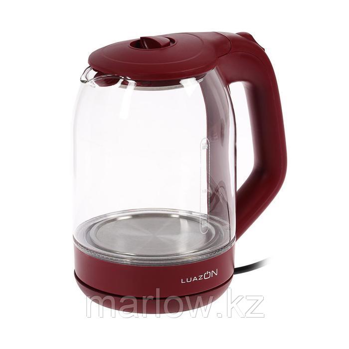 Чайник электрический LuazON LSK-1809, стекло, 1.8 л, 1500 Вт, подсветка, красный - фото 1 - id-p111433979