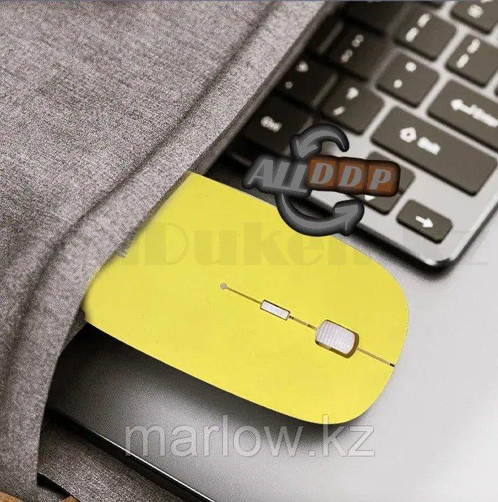 Компьютерная мышь беспроводная оптическая тонкая 1600 dpi USB Mini Good Wireless Mouse желтая - фото 7 - id-p111454420