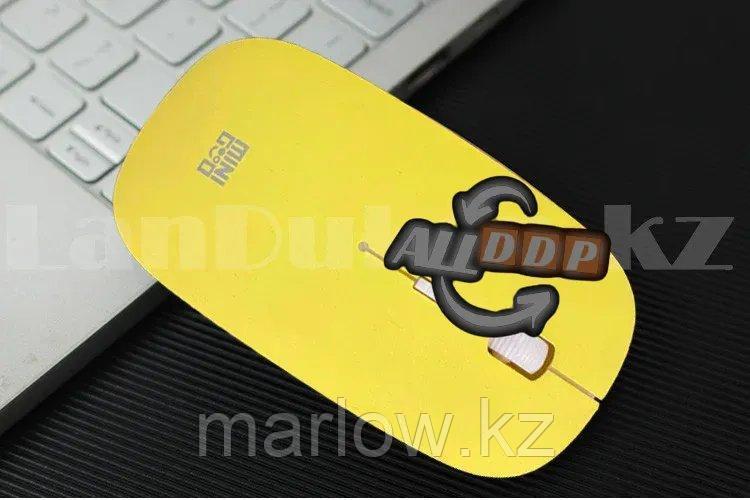 Компьютерная мышь беспроводная оптическая тонкая 1600 dpi USB Mini Good Wireless Mouse желтая - фото 8 - id-p111454420
