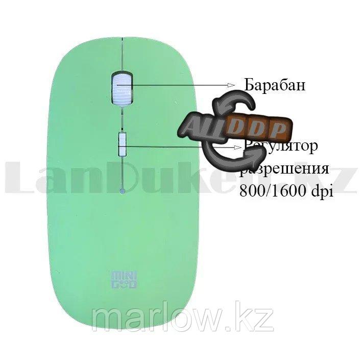 Компьютерная мышь беспроводная оптическая тонкая 1600 dpi USB Mini Good Wireless Mouse зеленая - фото 5 - id-p111454421