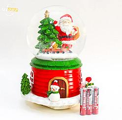 Шар со снегом музыкальный с подсветкой вращающийся "Дед мороз" (17 см)