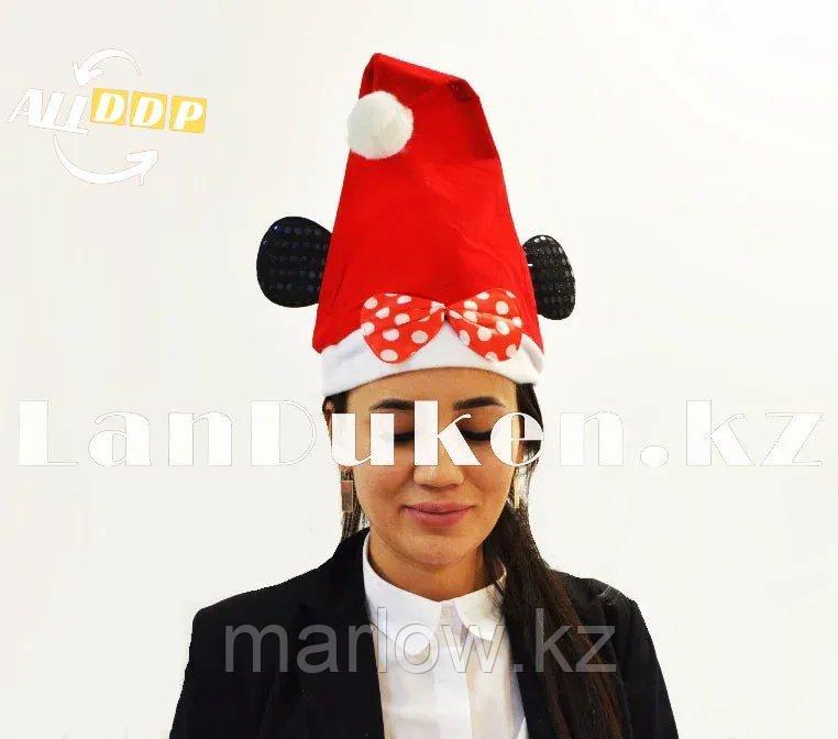Новогодняя шапка красная с ушами мышки и помпоном/бантиком - фото 1 - id-p111460372