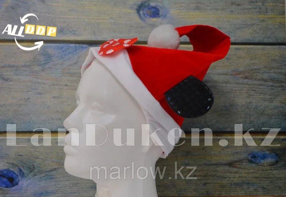 Новогодняя шапка красная с ушами мышки и помпоном/бантиком - фото 2 - id-p111460372