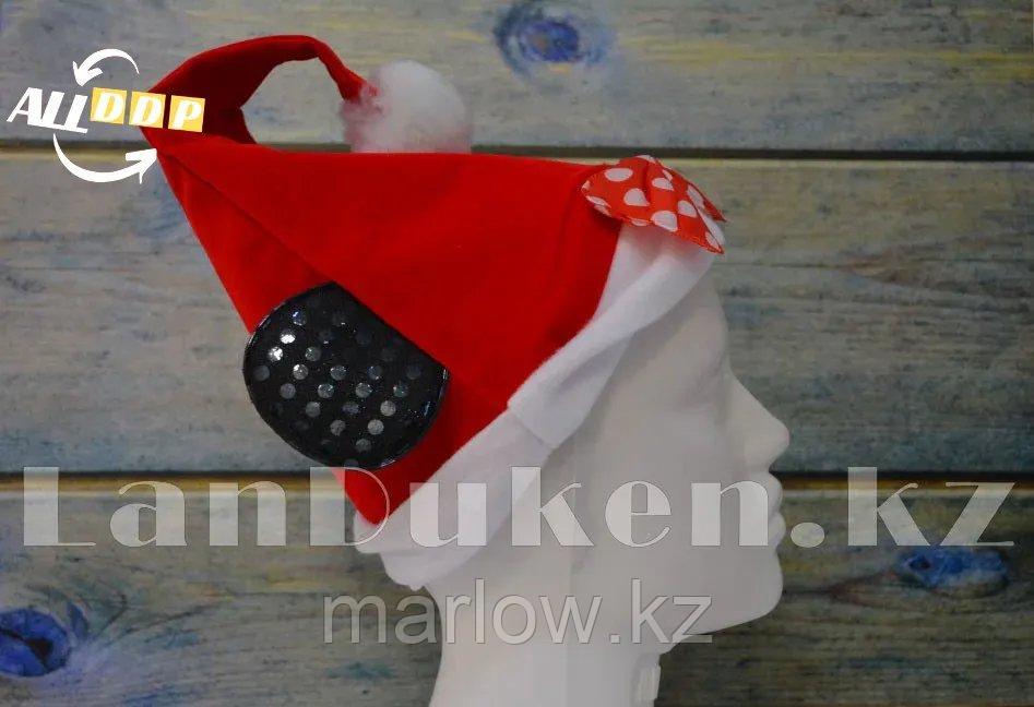 Новогодняя шапка красная с ушами мышки и помпоном/бантиком - фото 4 - id-p111460372